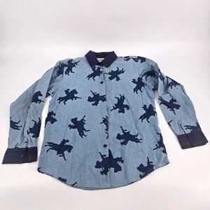 VTG Banjo Dallas TX Kids Large Western Shirt Horse Cowboy Print Made in USA 100%